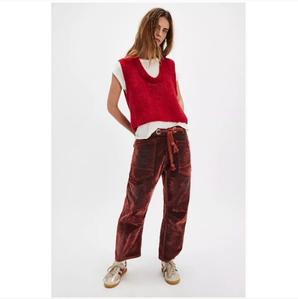 Free People Denim - We The Free NWTs Moxie Flocked Pull-On Barrel Jeans